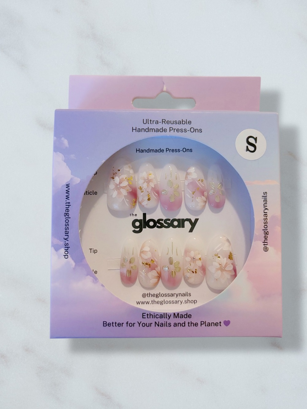 The Glossary Pink Floral Handmade Press-On Nails - Small